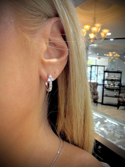 Lab Grown Diamond Flower Huggy Earrings 1.00 Carat tw. Sterling Silver