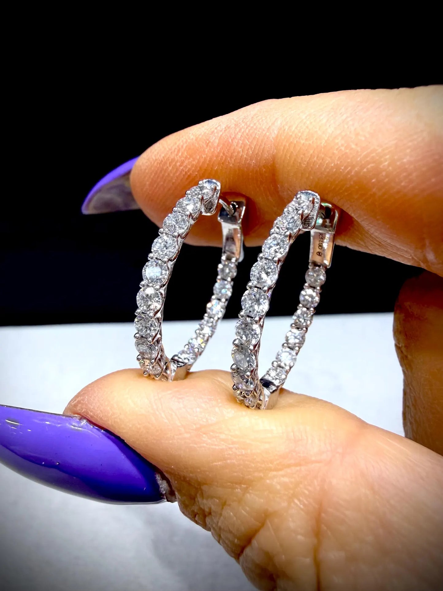 Lab Grown Diamond 2.00 Carat Oval Hoop Earrings, Sterling Silver