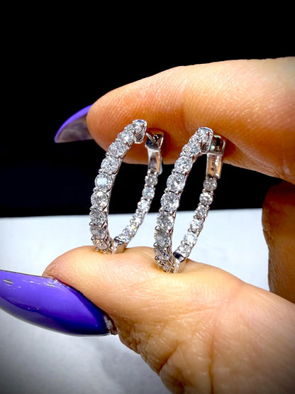 Lab Grown Diamond 2.00 Carat Oval Hoop Earrings, Sterling Silver