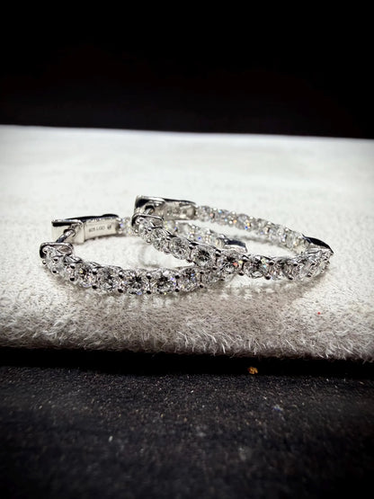 Lab Grown Diamond 2.00 Carat Oval Hoop Earrings, Sterling Silver