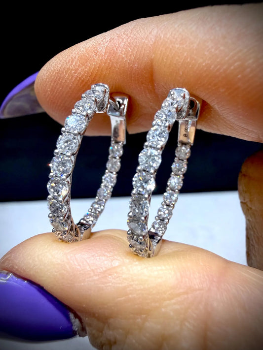Lab Grown Diamond 2.00 Carat Oval Hoop Earrings, Sterling Silver