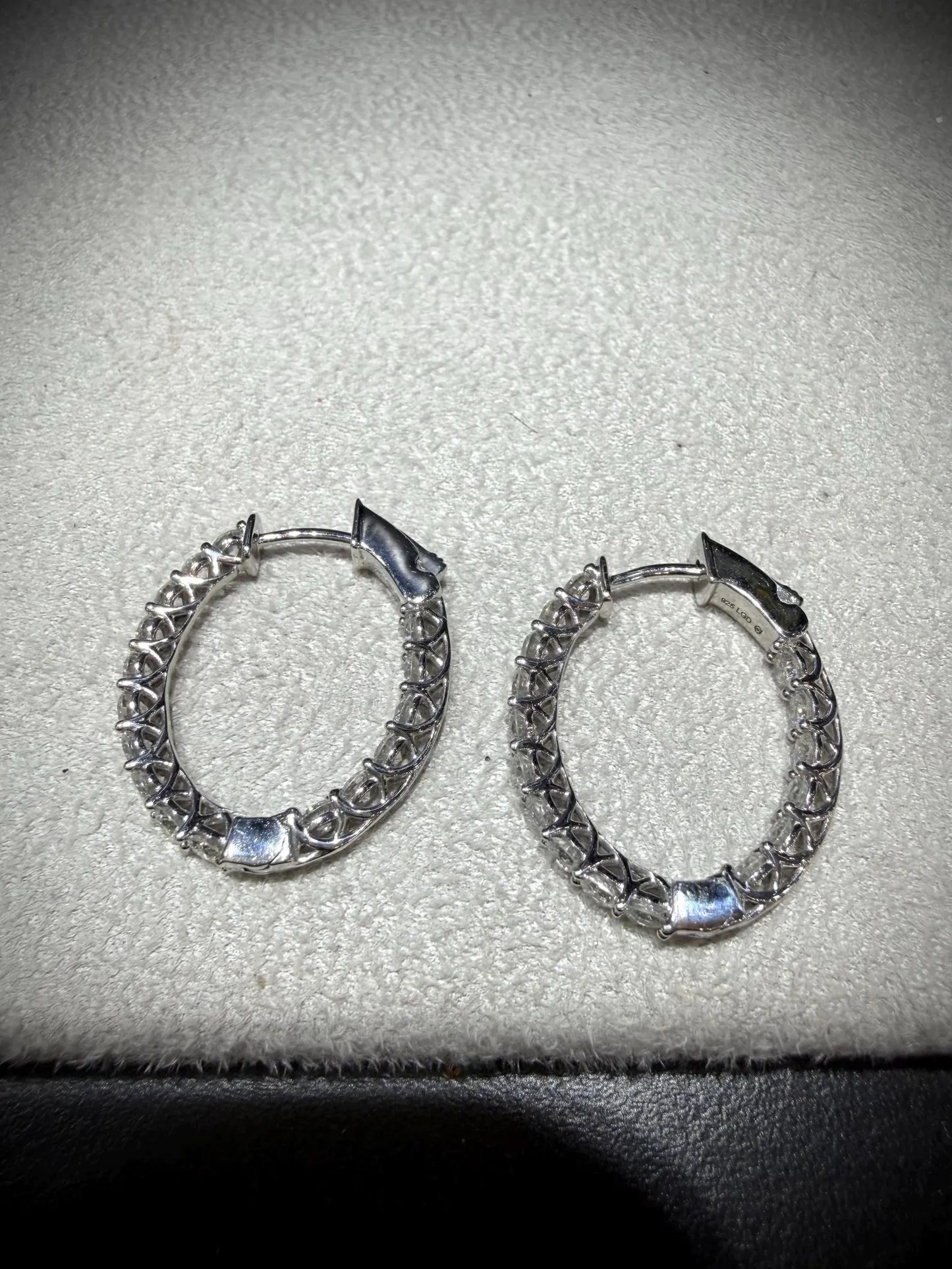 Lab Grown Diamond 2.00 Carat Oval Hoop Earrings, Sterling Silver