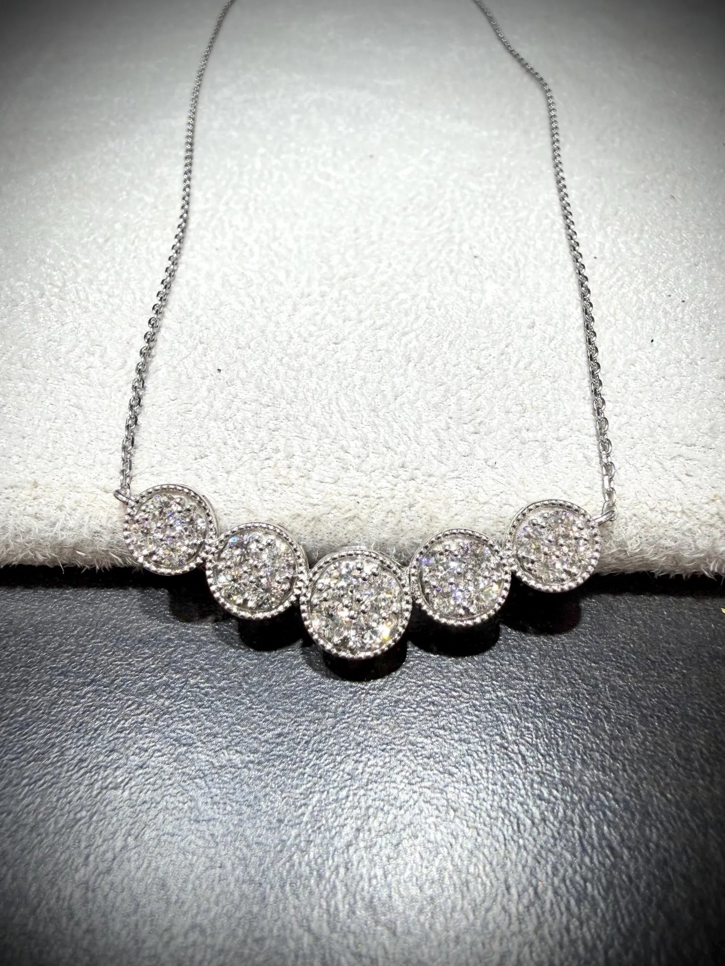 Round Pavé Diamond Curved Bar Necklace 1.00 Carat Lab Grown Diamonds, Sterling Silver Adjustable Chain 18-20”