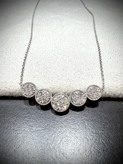 Round Pavé Diamond Curved Bar Necklace 1.00 Carat Lab Grown Diamonds, Sterling Silver Adjustable Chain 18-20”