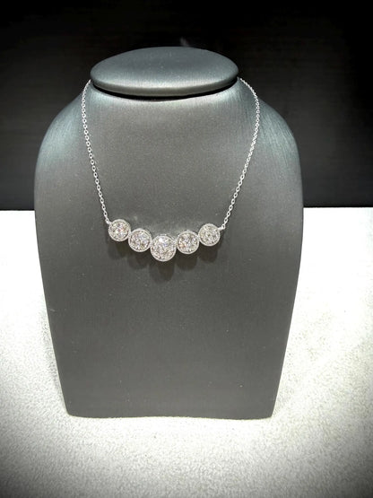 Round Pavé Diamond Curved Bar Necklace 1.00 Carat Lab Grown Diamonds, Sterling Silver Adjustable Chain 18-20”