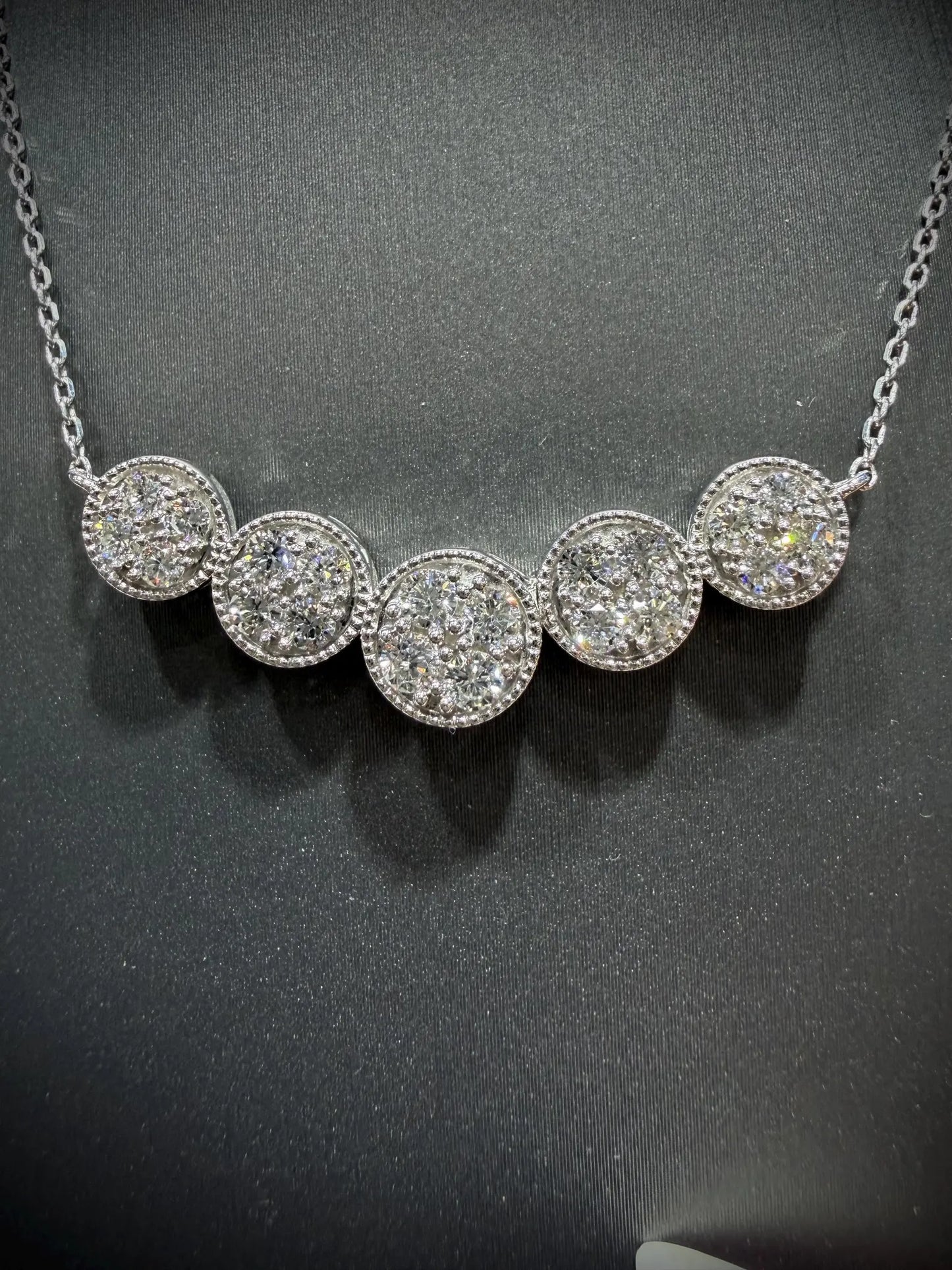 Round Pavé Diamond Curved Bar Necklace 1.00 Carat Lab Grown Diamonds, Sterling Silver Adjustable Chain 18-20”
