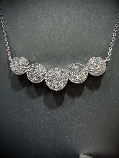 Round Pavé Diamond Curved Bar Necklace 1.00 Carat Lab Grown Diamonds, Sterling Silver Adjustable Chain 18-20”