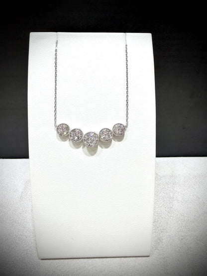 Round Pavé Diamond Curved Bar Necklace 1.00 Carat Lab Grown Diamonds, Sterling Silver Adjustable Chain 18-20”