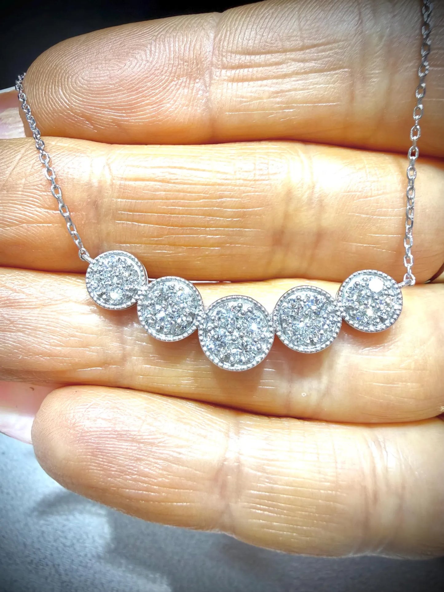 Round Pavé Diamond Curved Bar Necklace 1.00 Carat Lab Grown Diamonds, Sterling Silver Adjustable Chain 18-20”