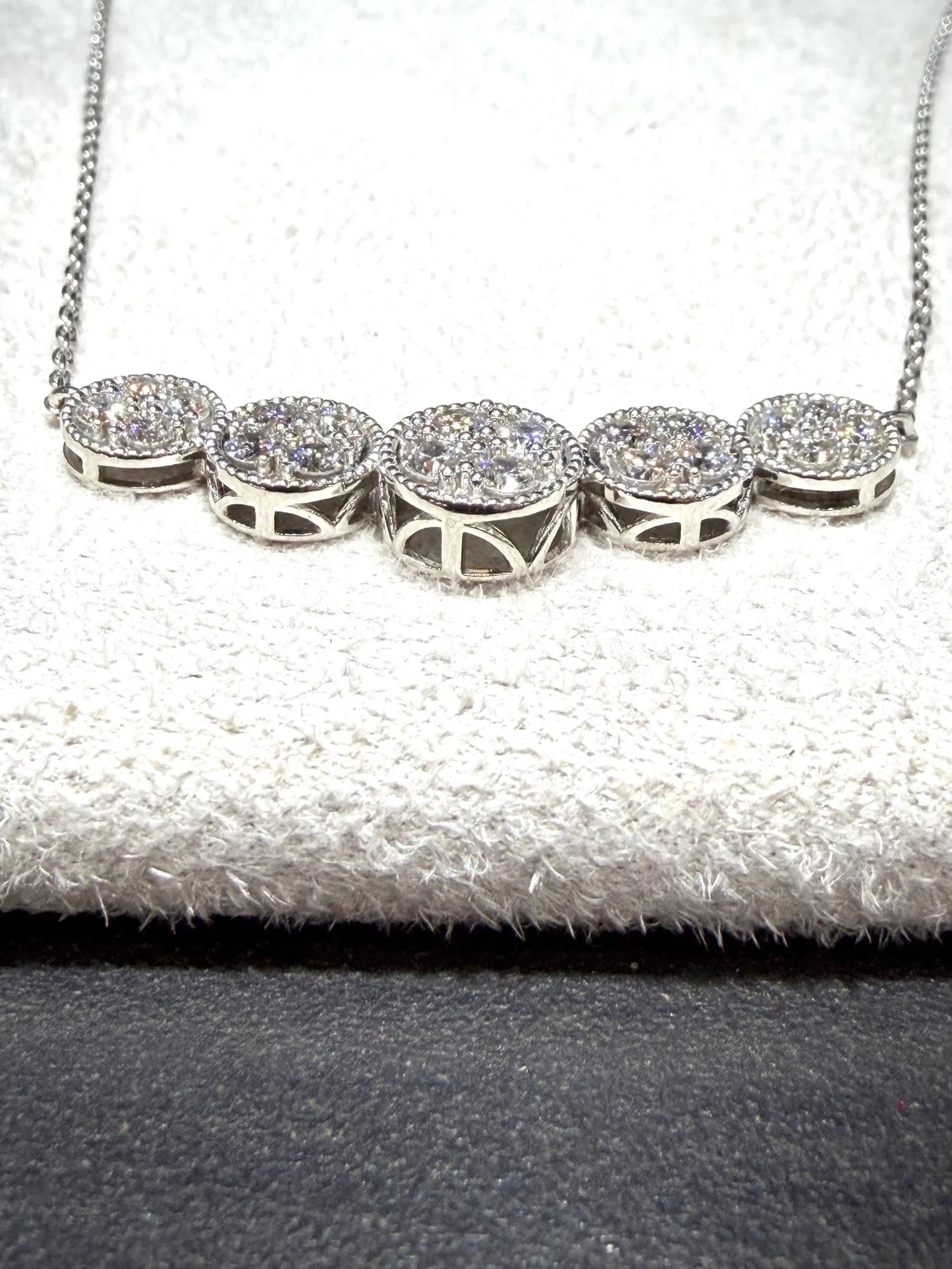 Round Pavé Diamond Curved Bar Necklace 1.00 Carat Lab Grown Diamonds, Sterling Silver Adjustable Chain 18-20”