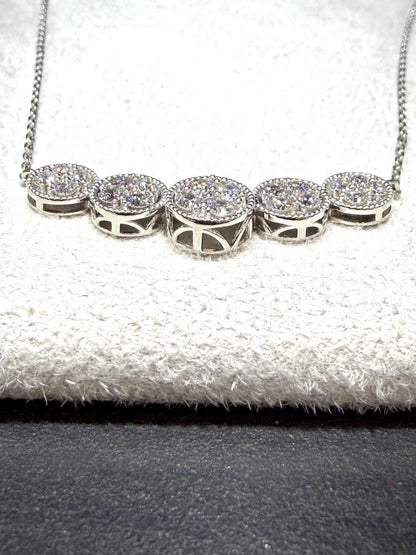 Round Pavé Diamond Curved Bar Necklace 1.00 Carat Lab Grown Diamonds, Sterling Silver Adjustable Chain 18-20”