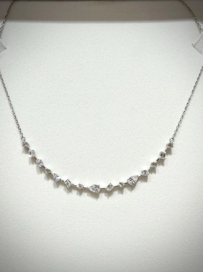 Fancy Shape Diamond Bar Necklace with Lab Grown Diamonds 1.52 carats tw.: Sterling Silver Adjustable 16”, 17”, 18”