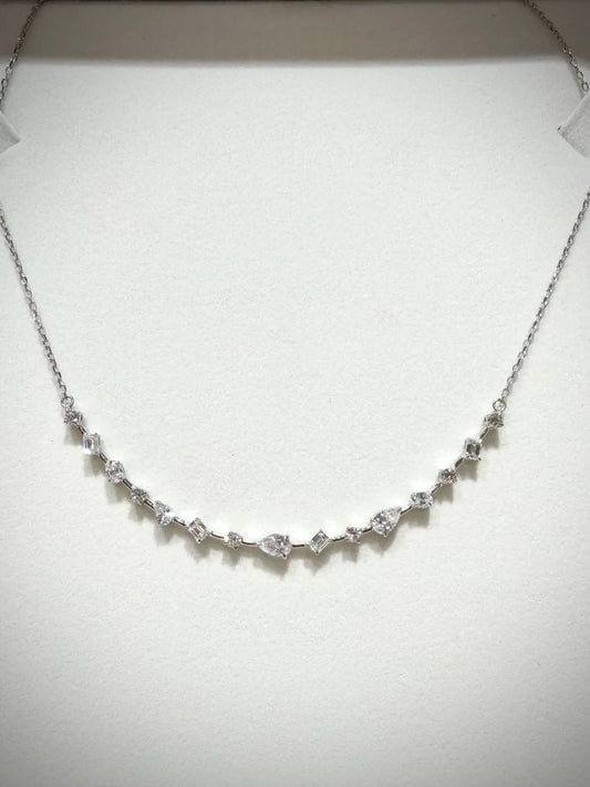 Fancy Shape Diamond Bar Necklace with Lab Grown Diamonds 1.52 carats tw.: Sterling Silver Adjustable 16”, 17”, 18”