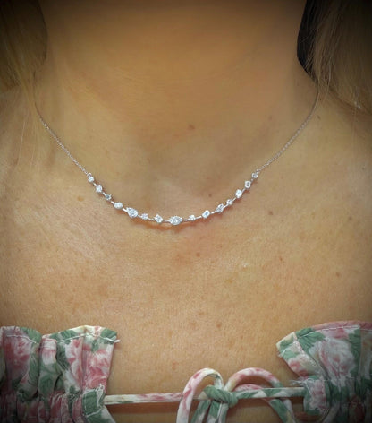Fancy Shape Diamond Bar Necklace with Lab Grown Diamonds 1.52 carats tw.: Sterling Silver Adjustable 16”, 17”, 18”