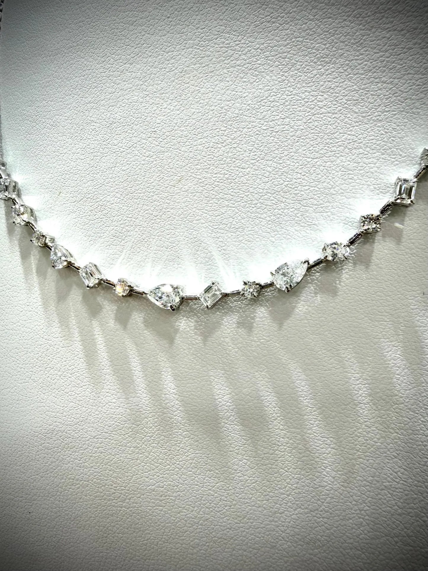 Fancy Shape Diamond Bar Necklace with Lab Grown Diamonds 1.52 carats tw.: Sterling Silver Adjustable 16”, 17”, 18”