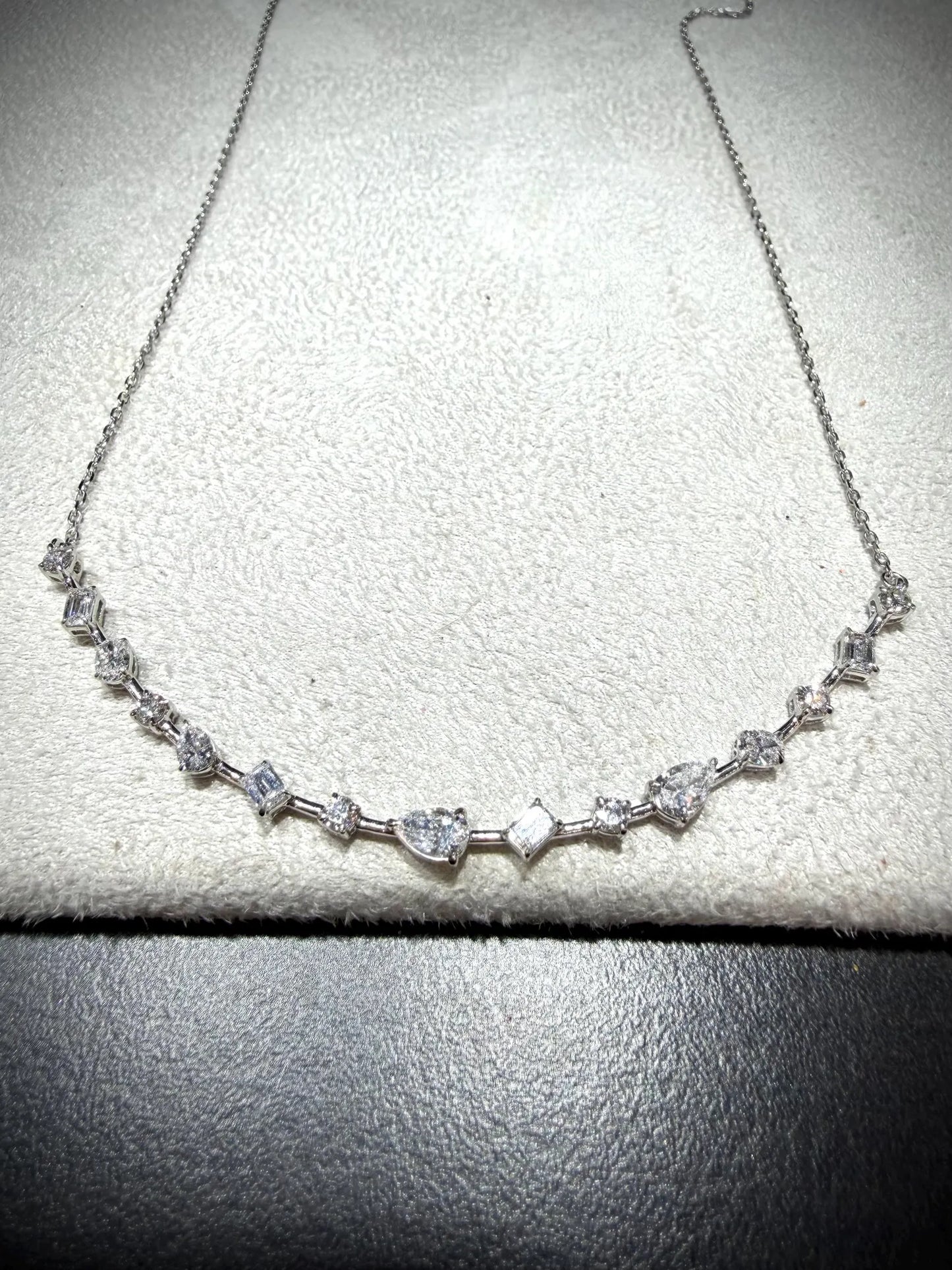 Fancy Shape Diamond Bar Necklace with Lab Grown Diamonds 1.52 carats tw.: Sterling Silver Adjustable 16”, 17”, 18”
