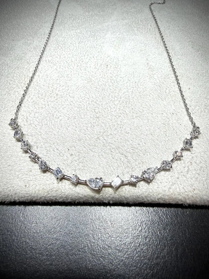Fancy Shape Diamond Bar Necklace with Lab Grown Diamonds 1.52 carats tw.: Sterling Silver Adjustable 16”, 17”, 18”