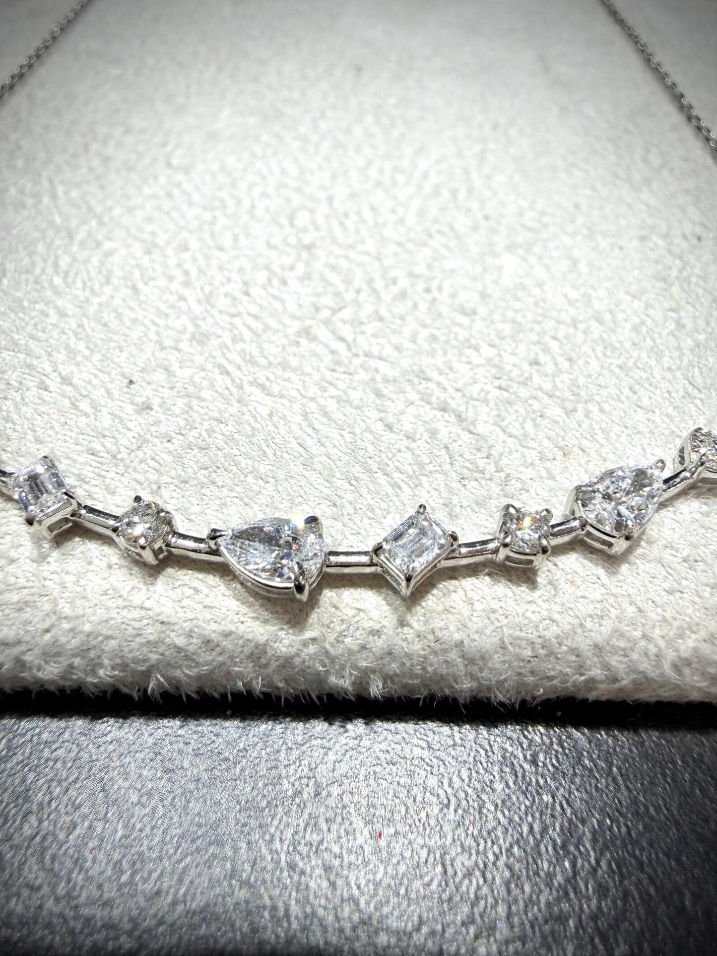 Fancy Shape Diamond Bar Necklace with Lab Grown Diamonds 1.52 carats tw.: Sterling Silver Adjustable 16”, 17”, 18”