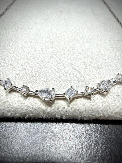 Fancy Shape Diamond Bar Necklace with Lab Grown Diamonds 1.52 carats tw.: Sterling Silver Adjustable 16”, 17”, 18”
