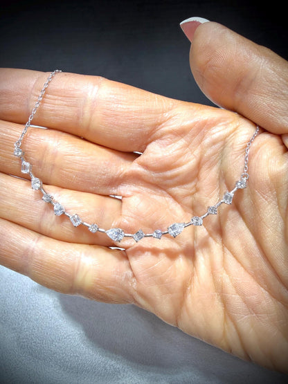 Fancy Shape Diamond Bar Necklace with Lab Grown Diamonds 1.52 carats tw.: Sterling Silver Adjustable 16”, 17”, 18”