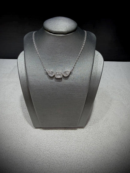 Fancy Shape Bezel Set Diamond Necklace with Emerald Cut and Pear Lab Grown Diamonds 1.52 ct tw.: Sterling Silver Adjustable 16”-18”.