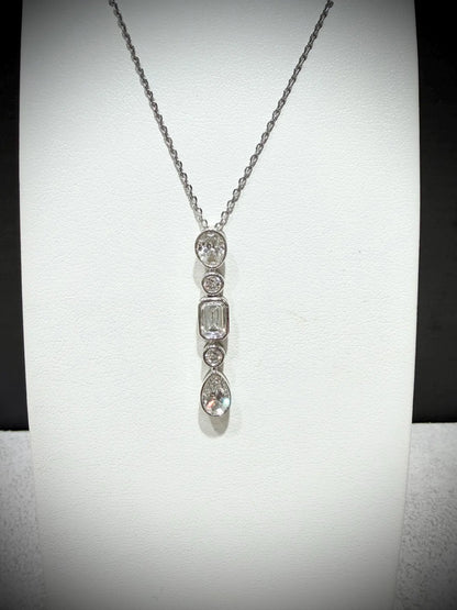 Fancy Shape Bezel Set Diamond Drop Necklace with Emerald Cut, Round, Oval and Pear Lab Grown Diamonds 1.78ct tw.: Sterling Silver 16”17”18”