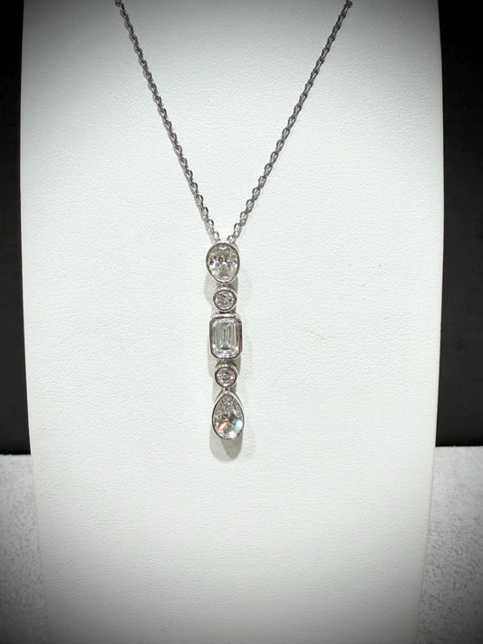Fancy Shape Bezel Set Diamond Drop Necklace with Emerald Cut, Round, Oval and Pear Lab Grown Diamonds 1.78ct tw.: Sterling Silver 16”17”18”