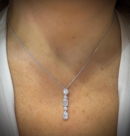Fancy Shape Bezel Set Diamond Drop Necklace with Emerald Cut, Round, Oval and Pear Lab Grown Diamonds 1.78ct tw.: Sterling Silver 16”17”18”