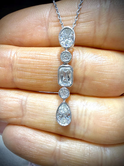 Fancy Shape Bezel Set Diamond Drop Necklace with Emerald Cut, Round, Oval and Pear Lab Grown Diamonds 1.78ct tw.: Sterling Silver 16”17”18”