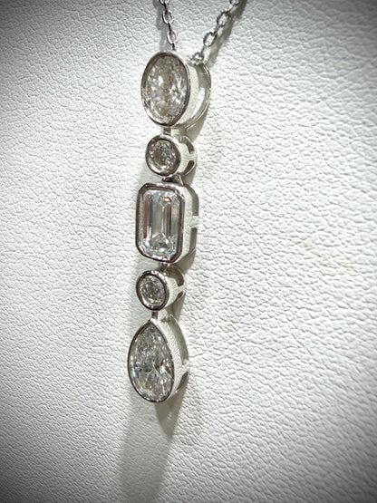 Fancy Shape Bezel Set Diamond Drop Necklace with Emerald Cut, Round, Oval and Pear Lab Grown Diamonds 1.78ct tw.: Sterling Silver 16”17”18”