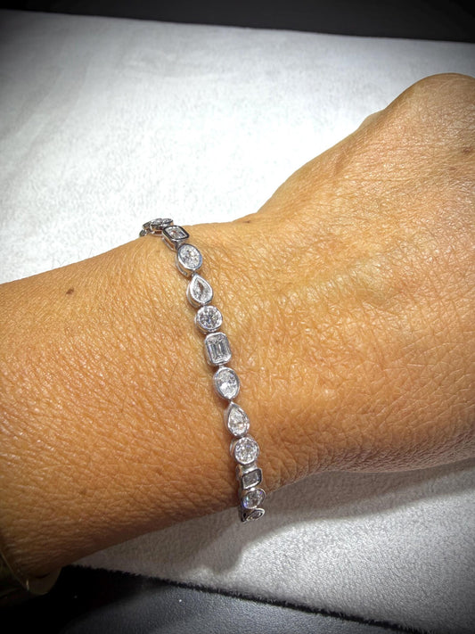 Lab Grown Diamond Fancy Shape Tennis Bracelet 4.80 Carats tw,Sterling Silver, 7”