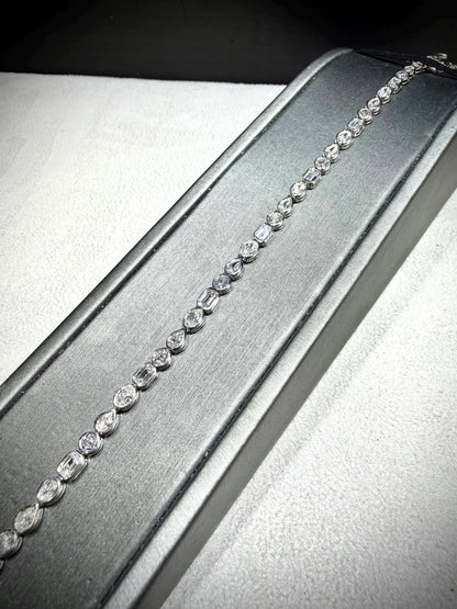 Lab Grown Diamond Fancy Shape Tennis Bracelet 4.80 Carats tw,Sterling Silver, 7”