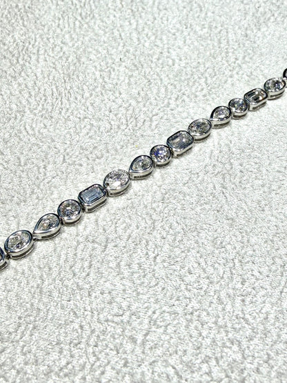 Lab Grown Diamond Fancy Shape Tennis Bracelet 4.80 Carats tw,Sterling Silver, 7”