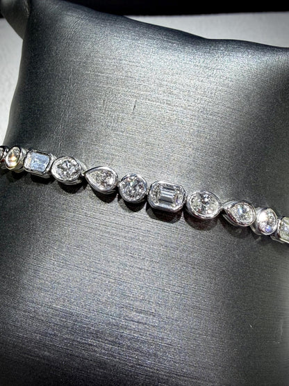 Lab Grown Diamond Fancy Shape Tennis Bracelet 4.80 Carats tw,Sterling Silver, 7”