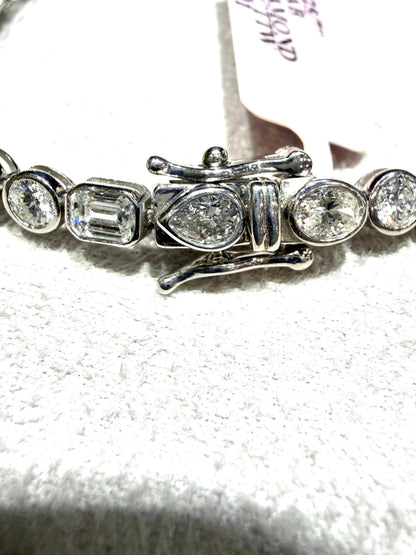 Lab Grown Diamond Fancy Shape Tennis Bracelet 4.80 Carats tw,Sterling Silver, 7”
