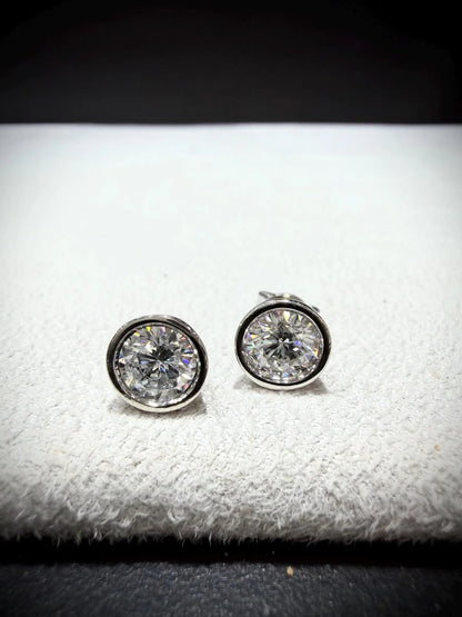 Lab Grown Round Bezel Set Diamond Stud Earrings 1.80 ct tw.