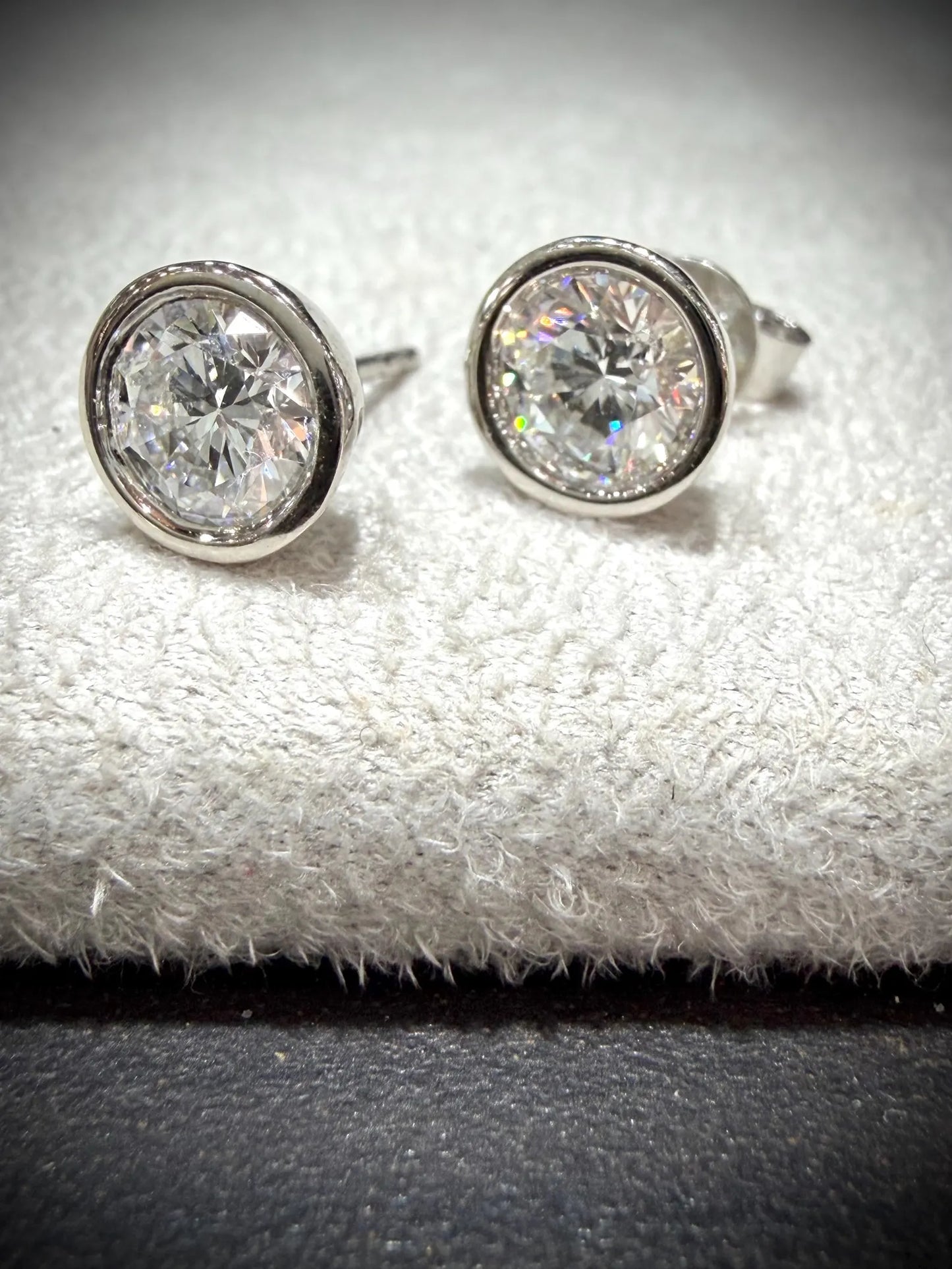 Lab Grown Round Bezel Set Diamond Stud Earrings 1.80 ct tw.