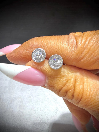 Lab Grown Round Bezel Set Diamond Stud Earrings 1.80 ct tw.