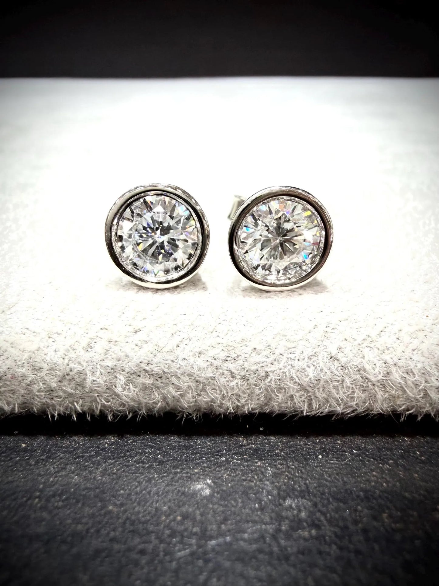 Lab Grown Round Bezel Set Diamond Stud Earrings 1.80 ct tw.