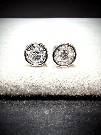Lab Grown Round Bezel Set Diamond Stud Earrings 1.80 ct tw.