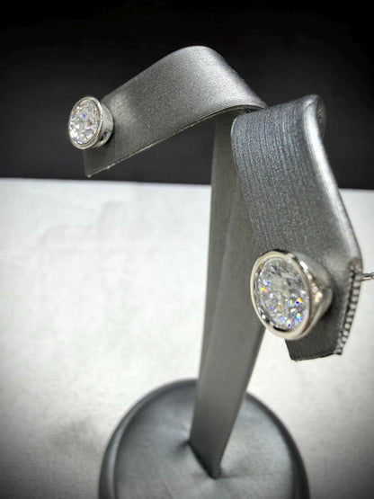 Lab Grown Round Bezel Set Diamond Stud Earrings 1.80 ct tw.