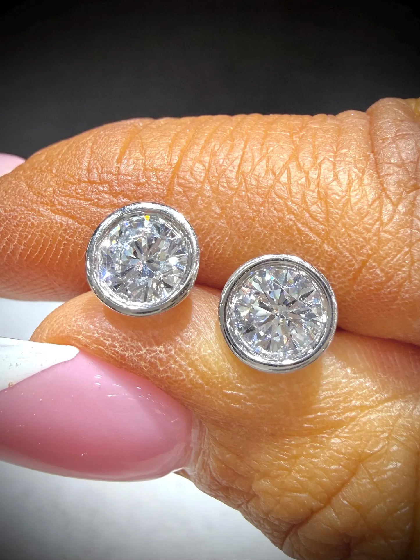 Lab Grown Round Bezel Set Diamond Stud Earrings 1.80 ct tw.