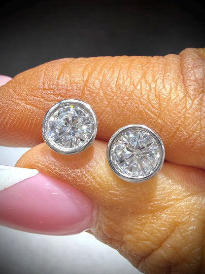 Lab Grown Round Bezel Set Diamond Stud Earrings 1.80 ct tw.