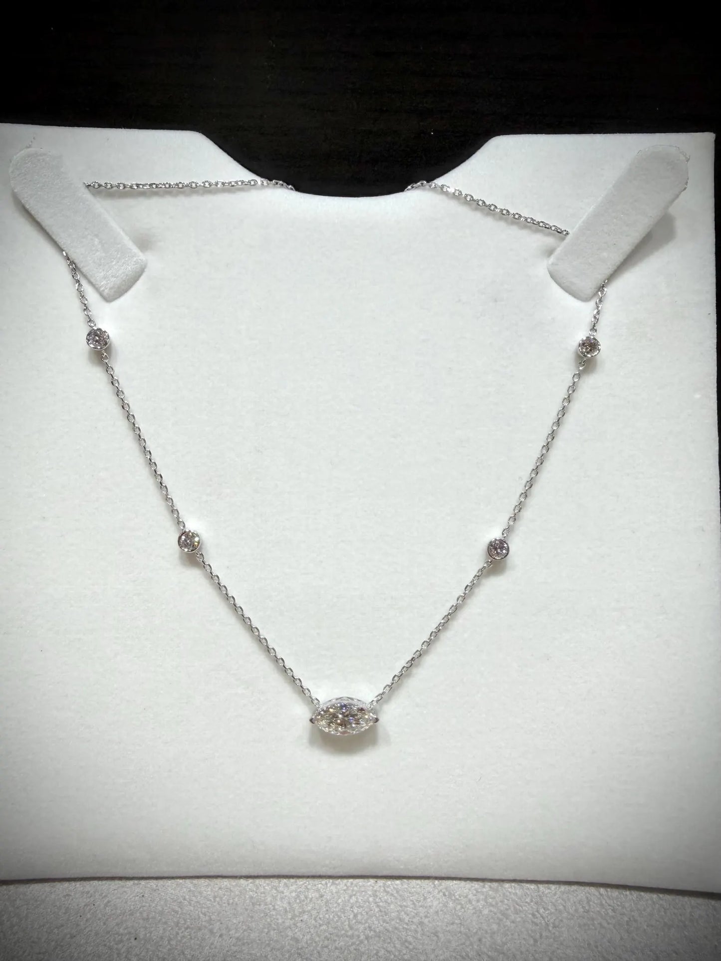 Marquise Lab Grown Diamond Necklace, Sterling Silver, 2.00ct tw, Adjustable Chain