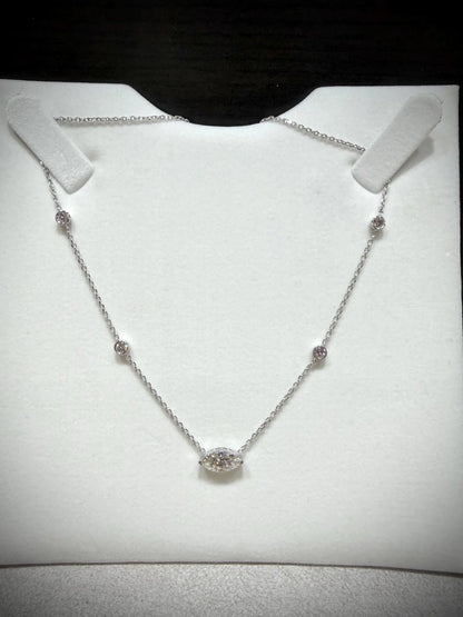 Marquise Lab Grown Diamond Necklace, Sterling Silver, 2.00ct tw, Adjustable Chain
