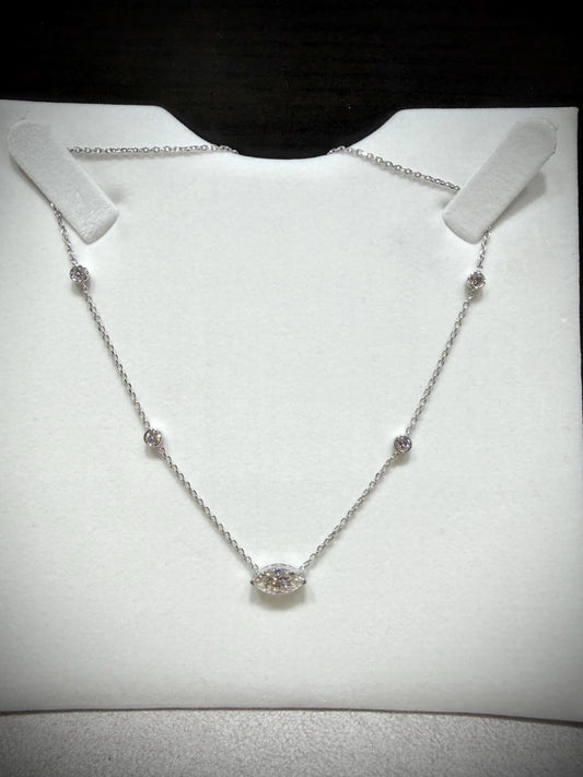 Marquise Lab Grown Diamond Necklace, Sterling Silver, 2.00ct tw, Adjustable Chain
