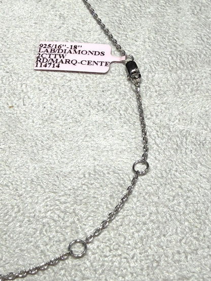 Marquise Lab Grown Diamond Necklace, Sterling Silver, 2.00ct tw, Adjustable Chain