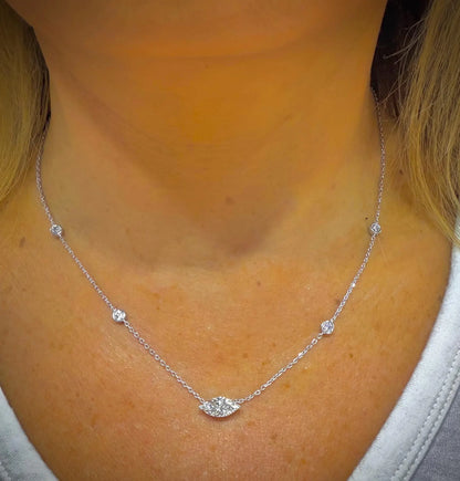 Marquise Lab Grown Diamond Necklace, Sterling Silver, 2.00ct tw, Adjustable Chain