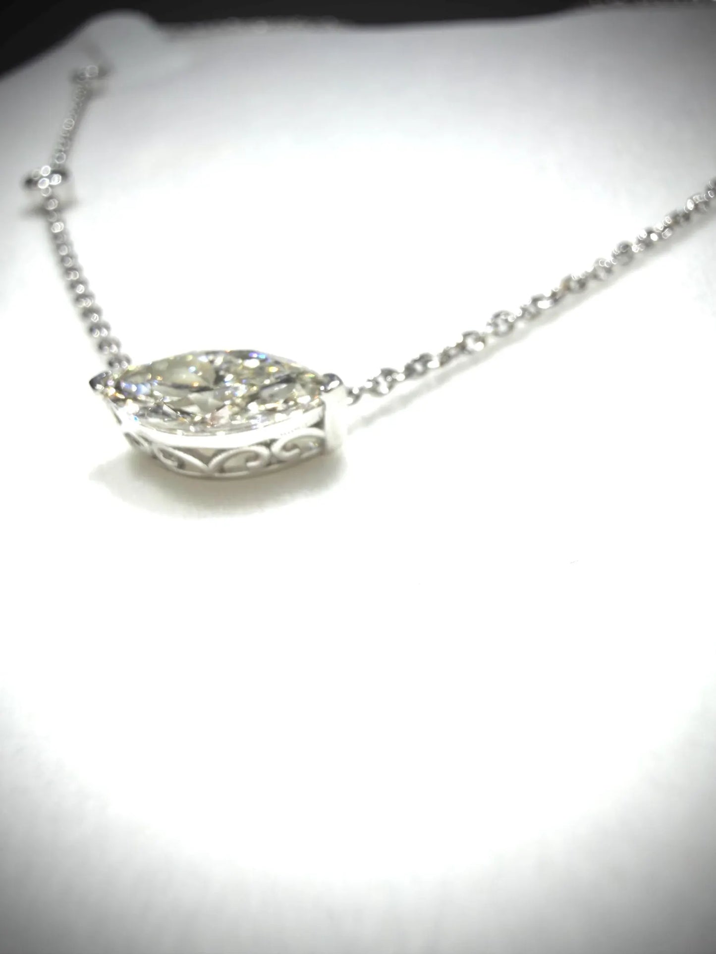 Marquise Lab Grown Diamond Necklace, Sterling Silver, 2.00ct tw, Adjustable Chain