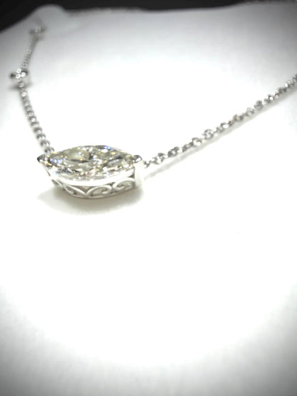 Marquise Lab Grown Diamond Necklace, Sterling Silver, 2.00ct tw, Adjustable Chain